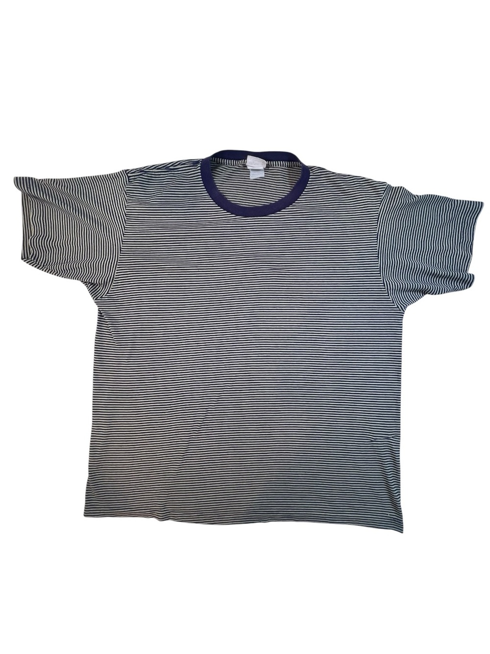 Vintage 90s Striped Tee Basic Editions Blue Cream T-Shirt